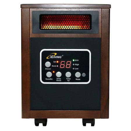 Iliving Infrared Portable Space Heater with Dual Heating System, 1500W, Dark Walnut Wooden Cabinet ILG-918W